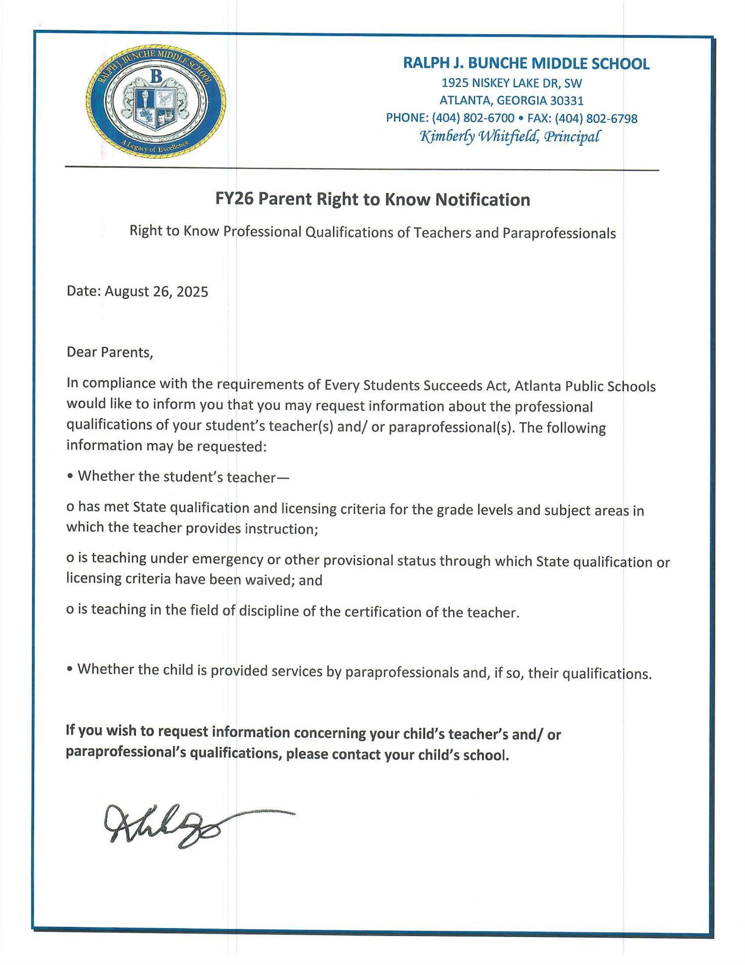  Parent Right to Know